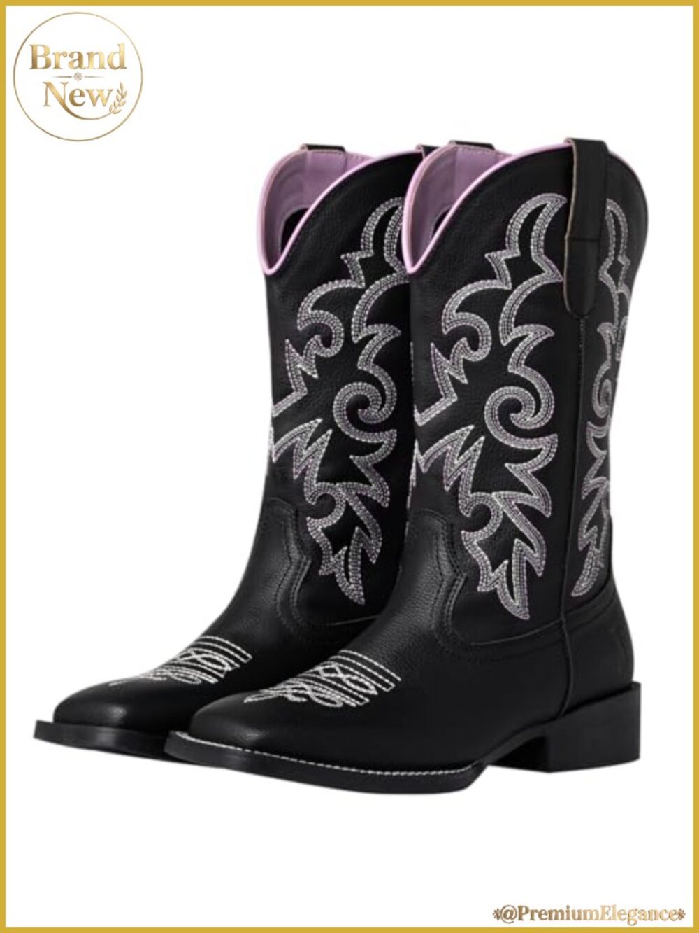 Cowgirl Wide Calf Square Toe Mid Calf Faux Leather Embroidered Western Boots